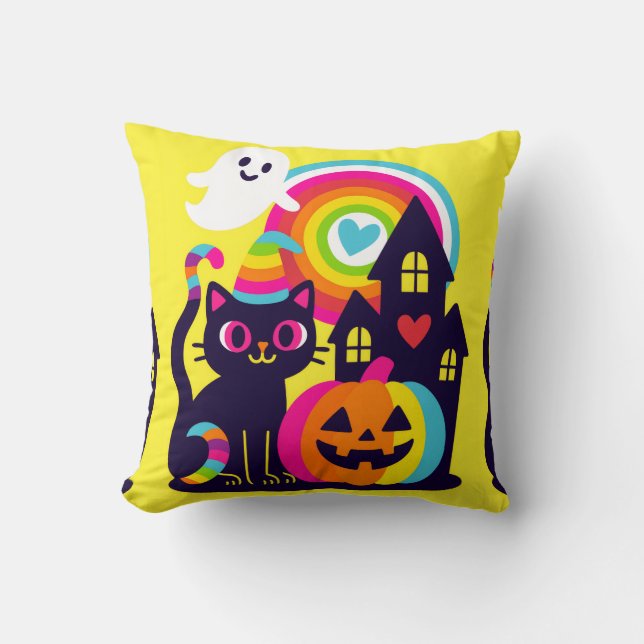 Retro Halloween Kawaii Black Cat, Pumpkin Design Kissen (Vorderseite)