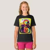 Retro Halloween Kawaii Black Cat, Pumpkin Design T-Shirt (Vorne ganz)