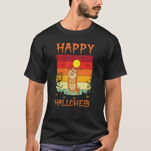 Retro Halloween Kostüme Matching Spitz Hund H T-Shirt (Vorderseite)