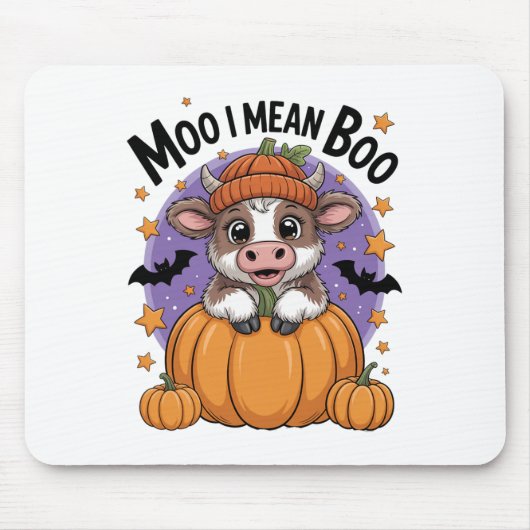 Retro Halloween Kuh Moo I Gemein Boo Funny Fall Mousepad (Vorne)