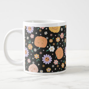 Retro-Halloween-Kürbisse und Blumenmuster Jumbo-Tasse