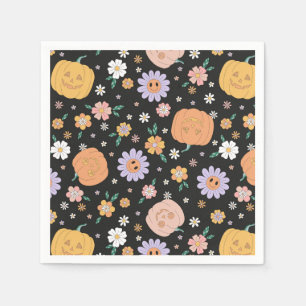 Retro-Halloween-Kürbisse und Blumenmuster Serviette