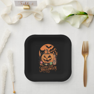 Retro Halloween Lang lebe der Herbst Gruselzeit  Pappteller