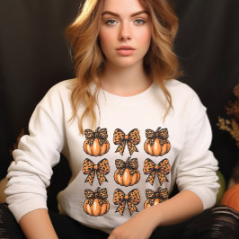 Retro Halloween Leopart Bow & Pumpkin Coquette Sweatshirt
