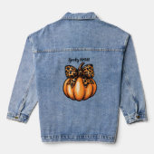 Retro Halloween Leopart Pumpkin Bow Coquette Jeansjacke (Rückseite)