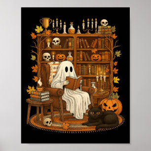 Retro Halloween Leseregal Ghost Reading Buch Lover Poster