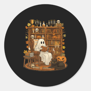 Retro Halloween Leseregal Ghost Reading Buch Lover Runder Aufkleber
