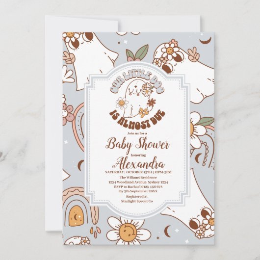 Retro Halloween Little Boo Baby Dusche Einladung (Vorderseite)