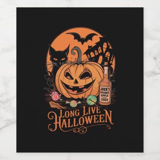 Retro Halloween Long Live Fall Spooky Saison Weinetikett (Einzelnes Label)