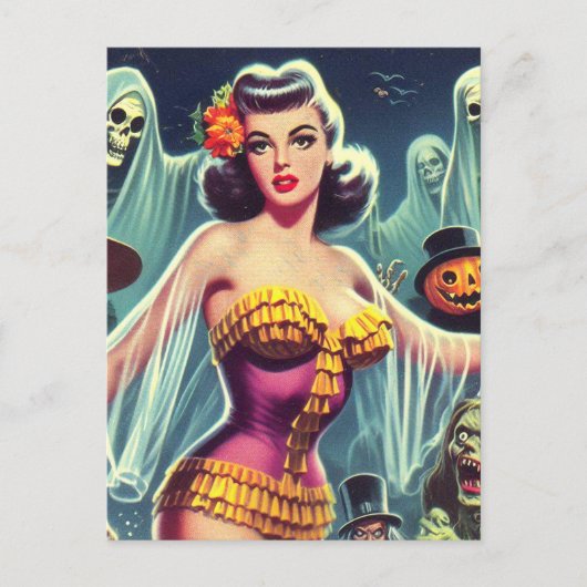 Retro-Halloween-Mädchen Postkarte (Vorderseite)