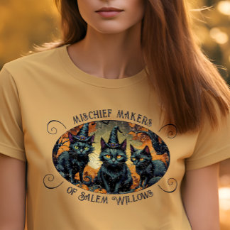 Retro Halloween Mischief Black Cats + Gruppenname Tri-Blend Shirt