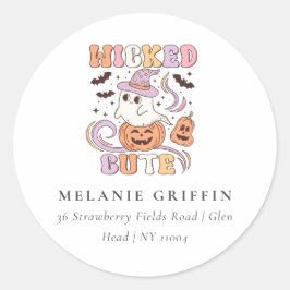 Retro Halloween Niedlich Ghost Address Labels Runder Aufkleber