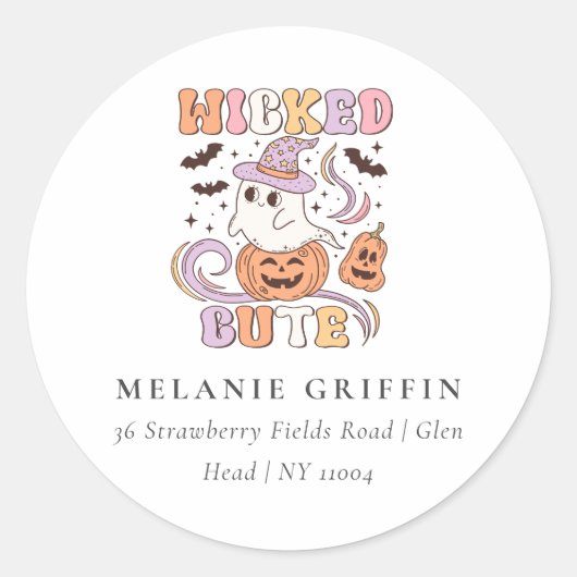 Retro Halloween Niedlich Ghost Address Labels Runder Aufkleber (Vorderseite)