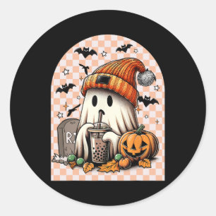 Retro Halloween Niedlich Ghost Drink Kaffee Pumpki Runder Aufkleber