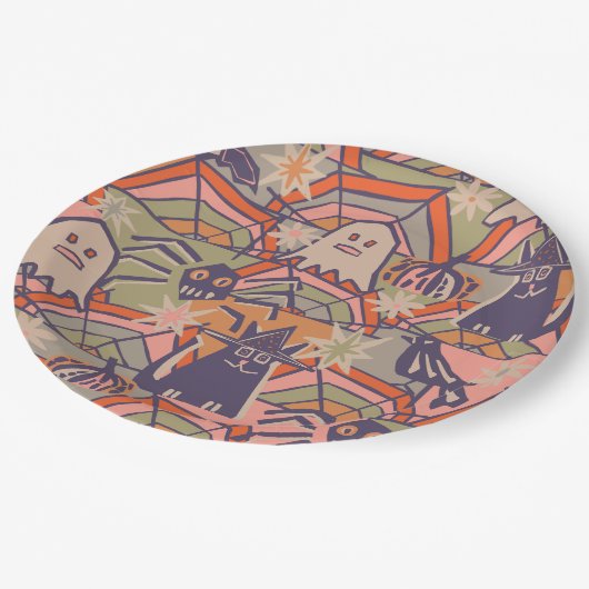 Retro Halloween Pappteller (Schrägansicht)