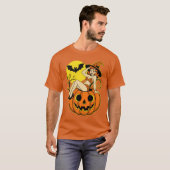 Retro Halloween Pinup Hexe on Pumpkin T-Shirt (Vorne ganz)