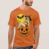 Retro Halloween Pinup Hexe on Pumpkin T-Shirt (Vorderseite)