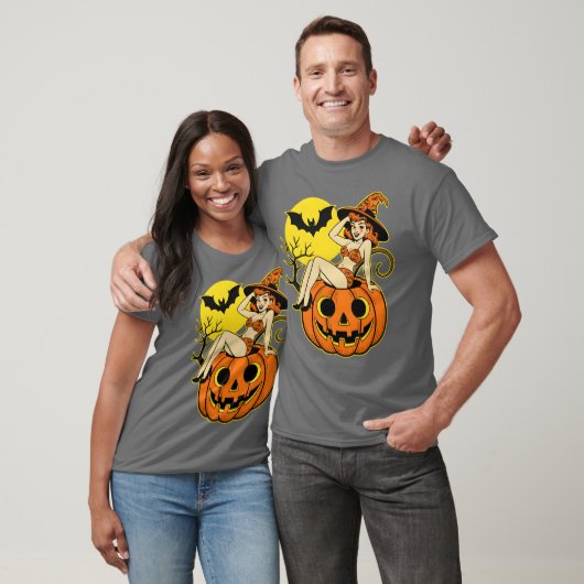 Retro Halloween Pinup Hexe on Pumpkin T-Shirt (Unisex)