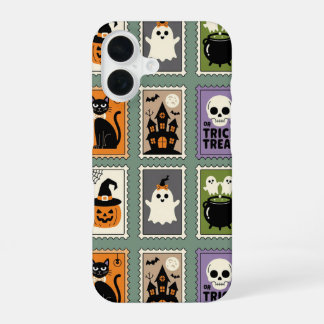 Retro Halloween Postage Stamp Pattern – Cute Ghost iPhone 16 Hülle
