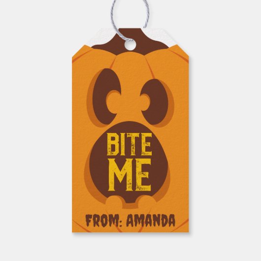 Retro Halloween Pumpkin Bite Me Spooky Orange Gesi Geschenkanhänger (Rückseite)
