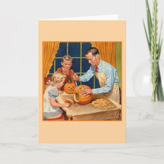 Retro Halloween Pumpkin Carving mit Vater Karte (Vorderseite)