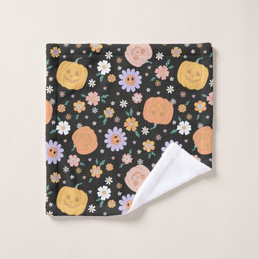 Retro Halloween Pumpkins und Blume Muster Badhandtuch Set (Waschlappen)