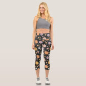 Retro Halloween Pumpkins und Blume Muster Capri Leggings (Vorderseite)
