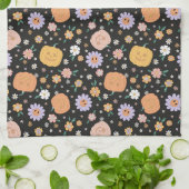 Retro Halloween Pumpkins und Blume Muster Geschirrtuch (Gefaltet)
