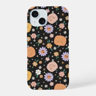 Retro Halloween Pumpkins und Blume Muster iPhone 15 Hülle