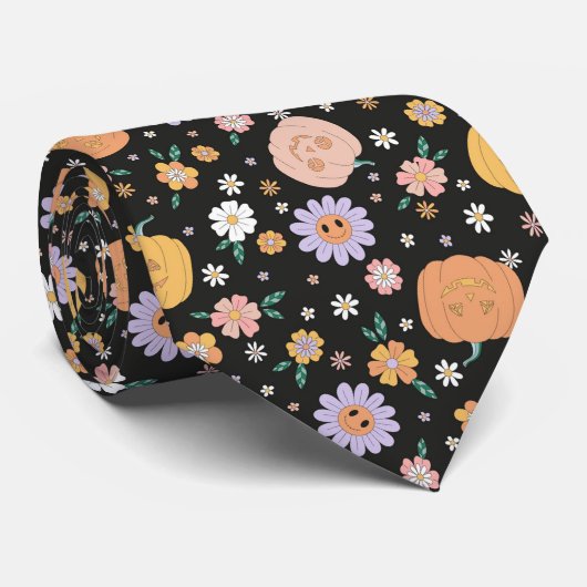 Retro Halloween Pumpkins und Blume Muster Krawatte (Gerollt)
