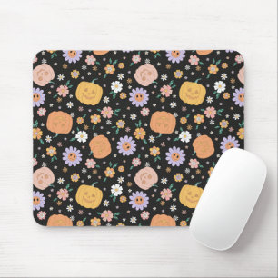 Retro Halloween Pumpkins und Blume Muster Mousepad
