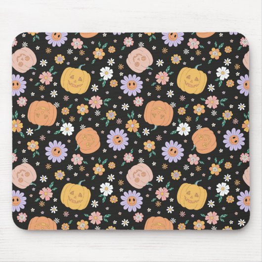 Retro Halloween Pumpkins und Blume Muster Mousepad (Vorne)
