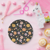 Retro Halloween Pumpkins und Blume Muster Pappteller (Party)