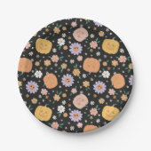 Retro Halloween Pumpkins und Blume Muster Pappteller (Vorderseite)