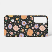 Retro Halloween Pumpkins und Blume Muster Samsung Galaxy Hülle (Rückseite (Horizontal))