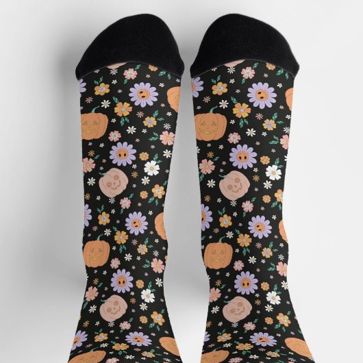 Retro Halloween Pumpkins und Blume Muster Socken (Oben)