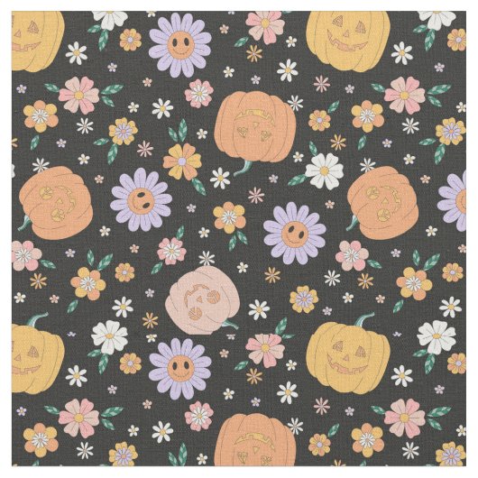 Retro Halloween Pumpkins und Blume Muster Stoff (Nahaufnahme)