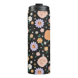 Retro Halloween Pumpkins und Blume Muster Thermosbecher
