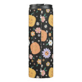 Retro Halloween Pumpkins und Blume Muster Thermosbecher (Rückseite)