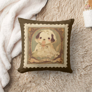 Retro Halloween Puppy Trick oder Treat Pillow Kissen
