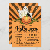 Retro Halloween Rays, Jack o'lantern Ghost Einladung (Vorne/Hinten)