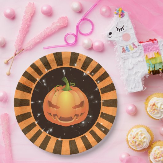 Retro Halloween Rays, Jack o'lantern Pappteller (Party)