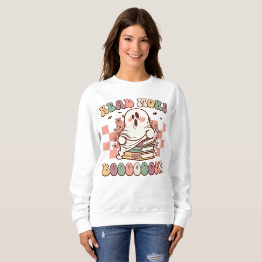 Retro Halloween Read More Book Boo Ghost Student Sweatshirt (Vorne ganz)