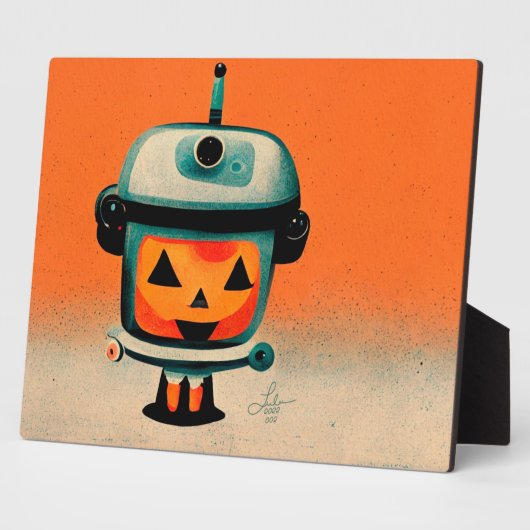 Retro Halloween Robot 002 ・ Niedliche Kinderkunst Fotoplatte (Seite)