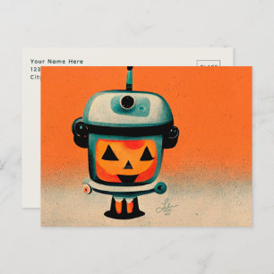 Retro Halloween Robot 002 ・ Niedliche Kinderkunst Postkarte