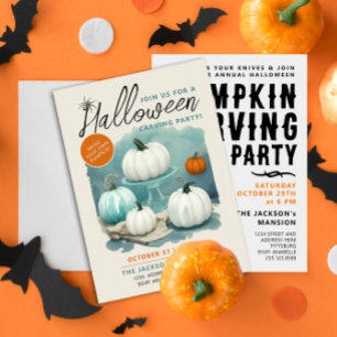 Retro-Halloween-Schnitzerei Weiße Kürbisse Aquarel Einladung