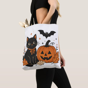 Retro-Halloween-Schwarze-Katze-Kürbis-All-Over-Pri Tasche