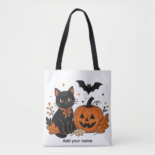 Retro-Halloween-Schwarze-Katze-Kürbis-All-Over-Pri Tasche