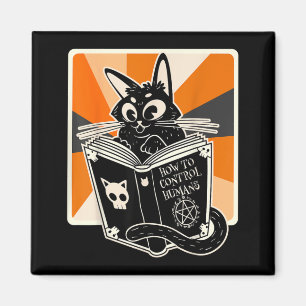 Retro Halloween schwarze Katze lustige Hexe Buch K Magnet