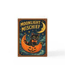 Retro Halloween Schwarze Katze & Mond